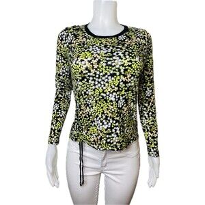 F. Michael Kors Blouse M Floral Multicolor Ruched Long Sleeve Round Neck